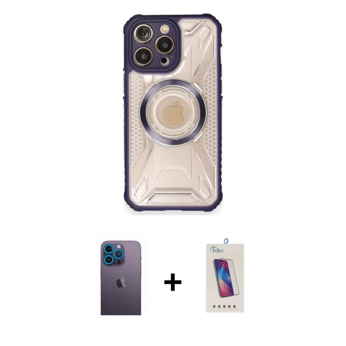 MARSİLYAN™- iPhone 12 Pro Max Kılıf Kutup Modern - Siyah Joko 5D Cam + Neon Fosforlu Kamera Lens - MI