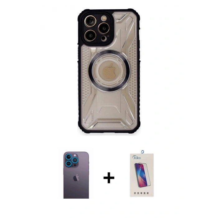 MARSİLYAN™- iPhone 12 Pro Max Kılıf Kutup Modern - Siyah Joko 5D Cam + Neon Fosforlu Kamera Lens - MI