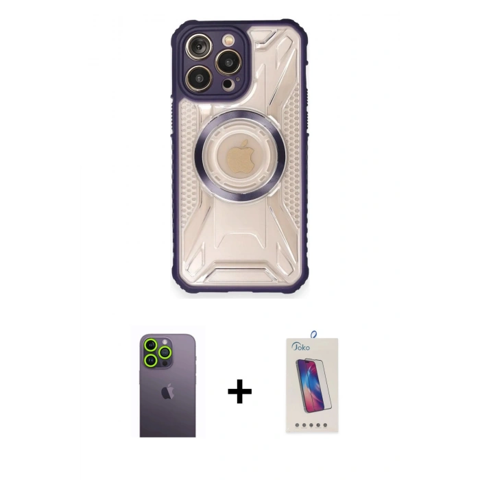 MARSİLYAN™- iPhone 12 Pro Max Kılıf Kutup Modern - Siyah Joko 5D Cam + Neon Fosforlu Kamera Lens - YL