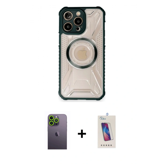 MARSİLYAN™- iPhone 12 Pro Max Kılıf Kutup Modern - Siyah Joko 5D Cam + Neon Fosforlu Kamera Lens - YL