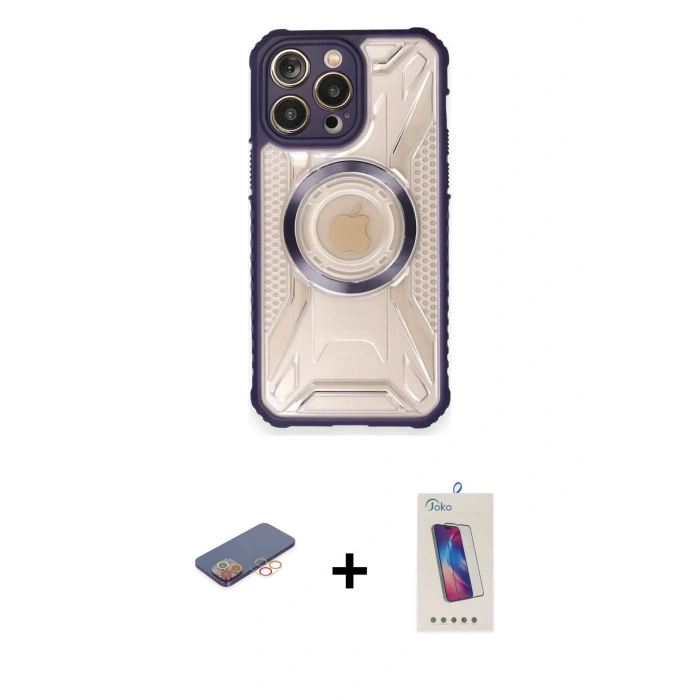 MARSİLYAN™- iPhone 12 Pro Max Kılıf Kutup Modern - Siyah Joko 5D Cam + Renkli Kamera Lens Koruma Cam - TU