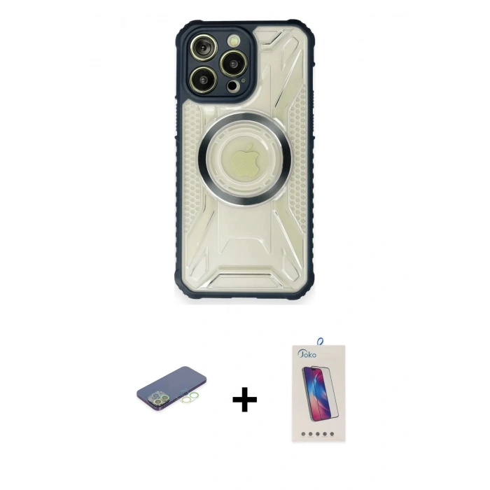 MARSİLYAN™- iPhone 12 Pro Max Kılıf Kutup Modern - Siyah Joko 5D Cam + Renkli Kamera Lens Koruma Cam - YL