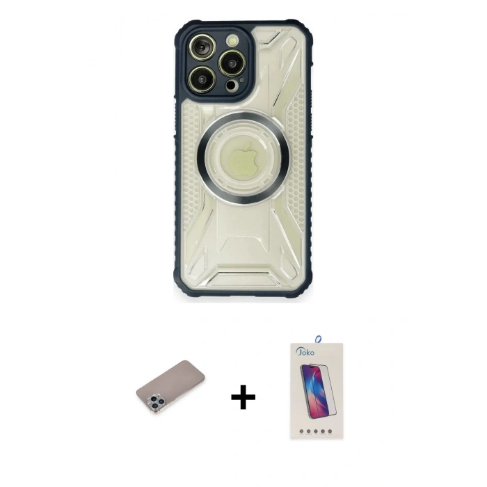MARSİLYAN™- iPhone 12 Pro Max Kılıf Kutup Modern - Siyah Joko 5D Cam + Shine Kamera Lens Koruma Cam - SABE