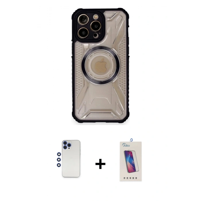 MARSİLYAN™- iPhone 12 Pro Max Kılıf Kutup Modern - Siyah Joko 5D Cam + Shine Kamera Lens - LT