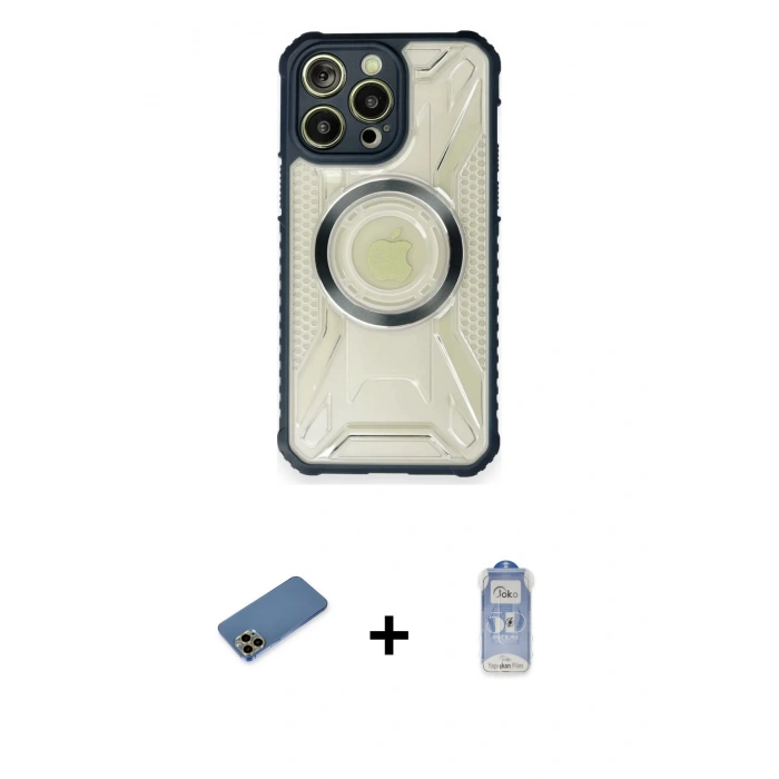 MARSİLYAN™- iPhone 12 Pro Max Kılıf Kutup Modern - Siyah Joko Magic 5D Cam + Gold Shine Kamera Lens Koruma Cam