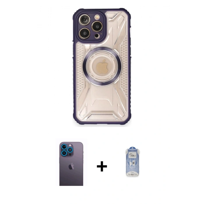 MARSİLYAN™- iPhone 12 Pro Max Kılıf Kutup Modern - Siyah Joko Magic 5D Cam + Neon Fosforlu Kamera Lens - MI