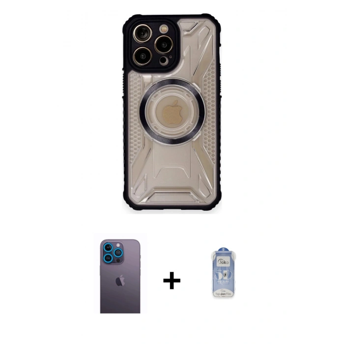 MARSİLYAN™- iPhone 12 Pro Max Kılıf Kutup Modern - Siyah Joko Magic 5D Cam + Neon Fosforlu Kamera Lens - MI