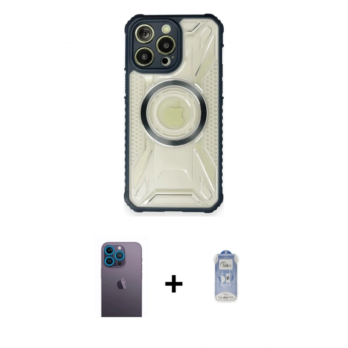 MARSİLYAN™- iPhone 12 Pro Max Kılıf Kutup Modern - Siyah Joko Magic 5D Cam + Neon Fosforlu Kamera Lens - MI