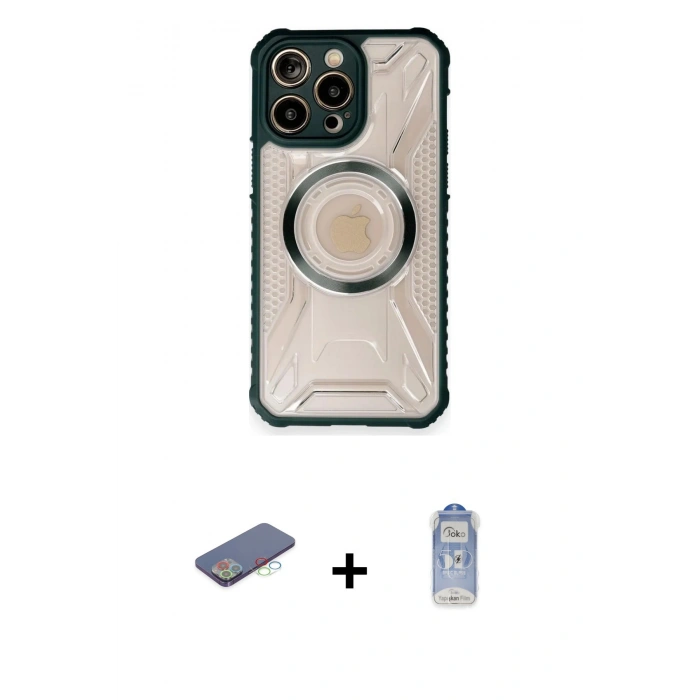 MARSİLYAN™- iPhone 12 Pro Max Kılıf Kutup Modern - Siyah Joko Magic 5D Cam + Mavi Renkli Kamera Lens Koruma Cam