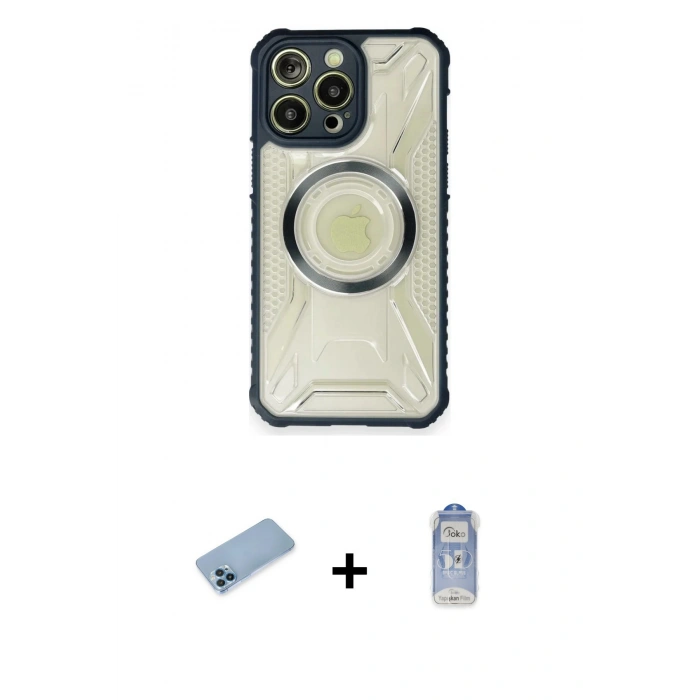 MARSİLYAN™- iPhone 12 Pro Max Kılıf Kutup Modern - Siyah Joko Magic 5D Cam + Shine Kamera Lens Koruma Cam - MI