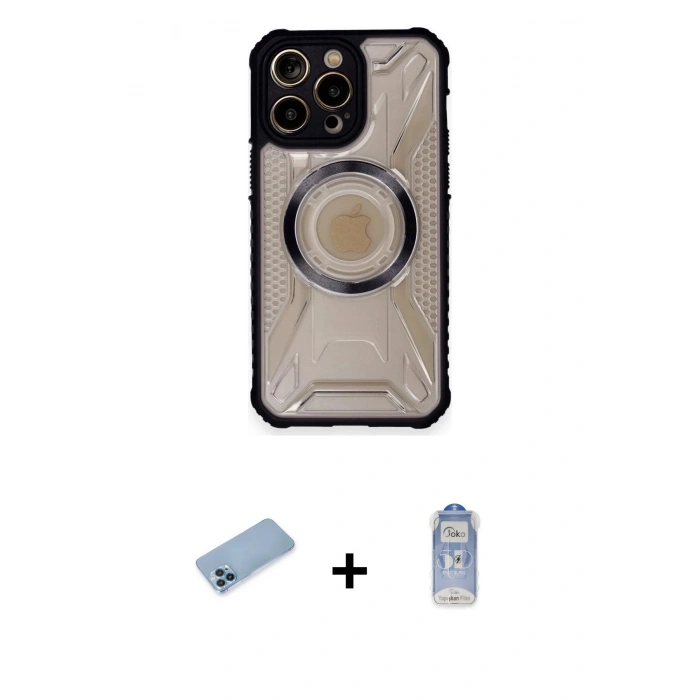 MARSİLYAN™- iPhone 12 Pro Max Kılıf Kutup Modern - Siyah Joko Magic 5D Cam + Shine Kamera Lens Koruma Cam - MI