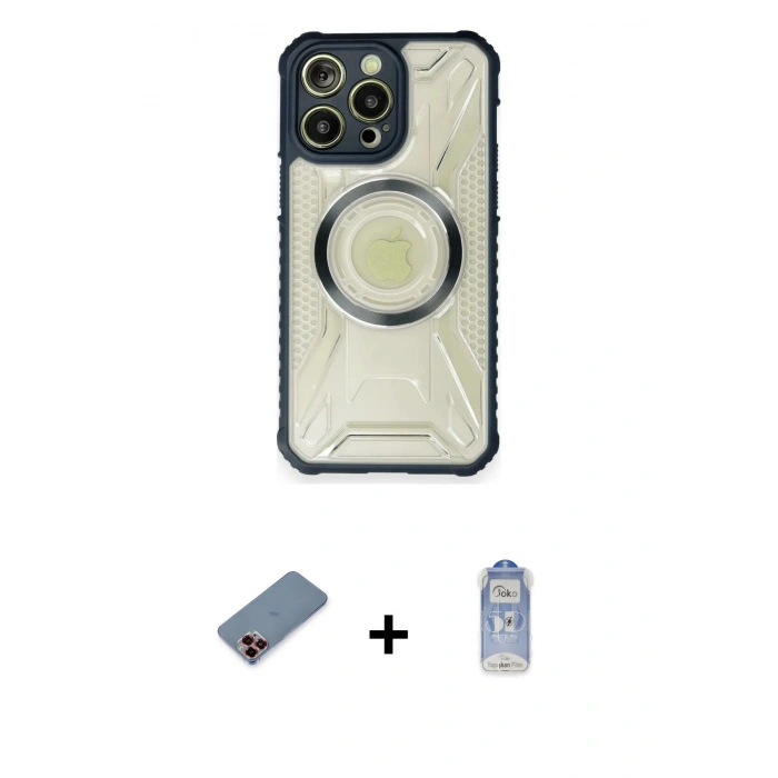 MARSİLYAN™- iPhone 12 Pro Max Kılıf Kutup Modern - Siyah Joko Magic 5D Cam + Metal Kamera Lens Koruma Cam - KI