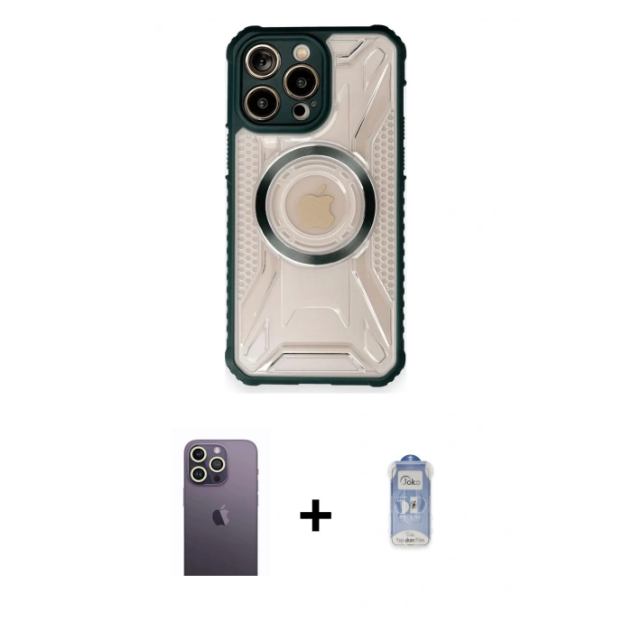 MARSİLYAN™- iPhone 12 Pro Max Kılıf Kutup Modern - Siyah Joko Magic 5D Cam + Neon Fosforlu Kamera Lens - BZ