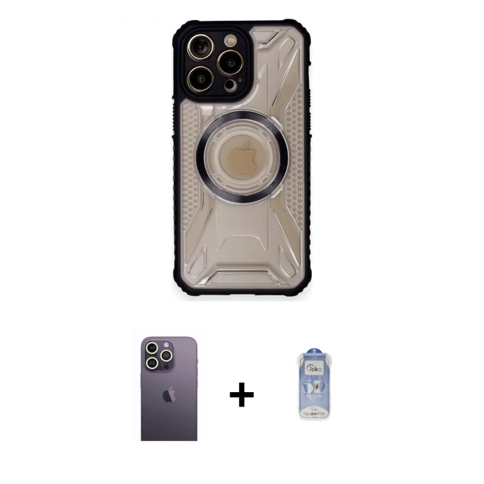 MARSİLYAN™- iPhone 12 Pro Max Kılıf Kutup Modern - Siyah Joko Magic 5D Cam + Neon Fosforlu Kamera Lens - BZ