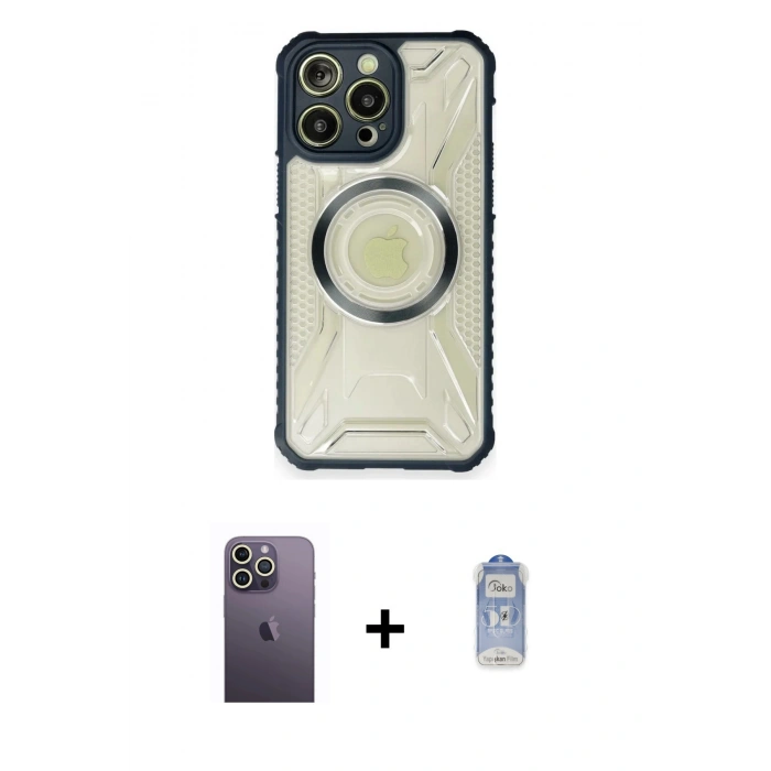 MARSİLYAN™- iPhone 12 Pro Max Kılıf Kutup Modern - Siyah Joko Magic 5D Cam + Neon Fosforlu Kamera Lens - BZ
