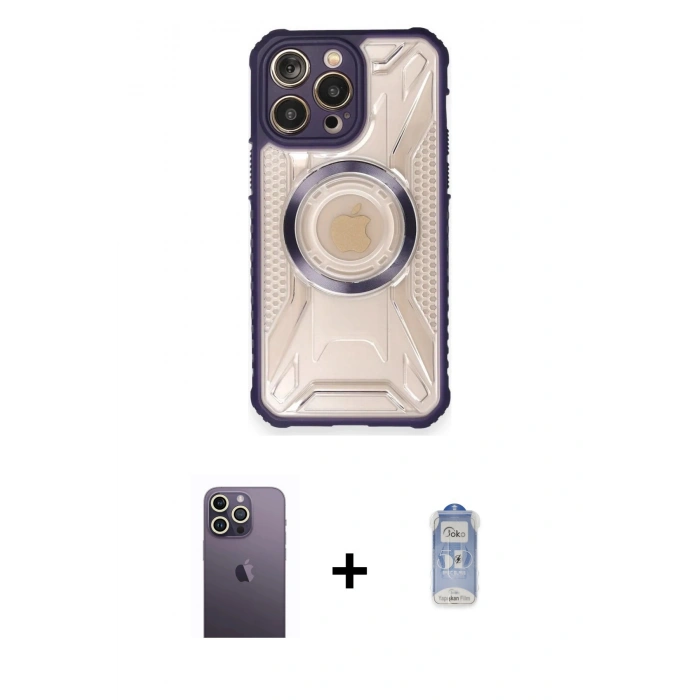 MARSİLYAN™- iPhone 12 Pro Max Kılıf Kutup Modern - Siyah Joko Magic 5D Cam + Neon Fosforlu Kamera Lens - BZ
