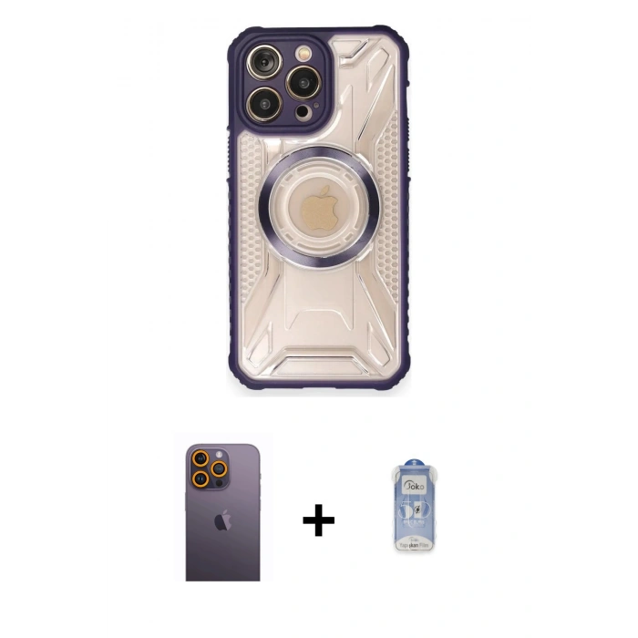 MARSİLYAN™- iPhone 12 Pro Max Kılıf Kutup Modern - Siyah Joko Magic 5D Cam + Neon Fosforlu Kamera Lens - SI