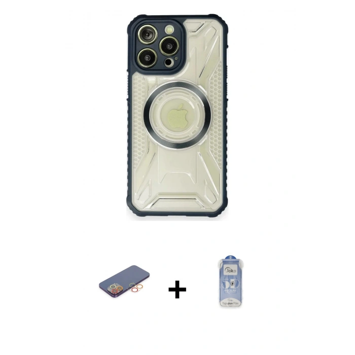 MARSİLYAN™- iPhone 12 Pro Max Kılıf Kutup Modern - Siyah Joko Magic 5D Cam + Renkli Kamera Lens Koruma Cam - TU