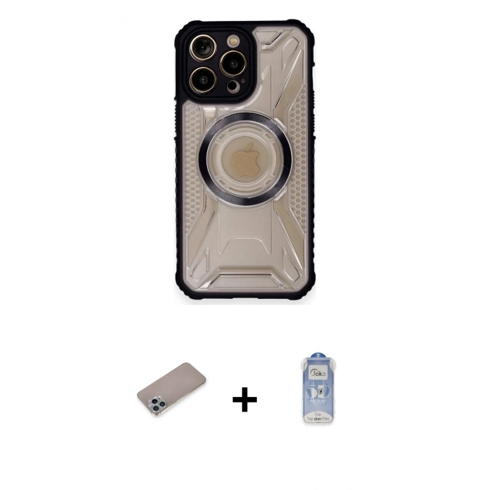 MARSİLYAN™- iPhone 12 Pro Max Kılıf Kutup Modern - Siyah Joko Magic 5D Cam + Shine Kamera Lens Koruma Cam - SABE