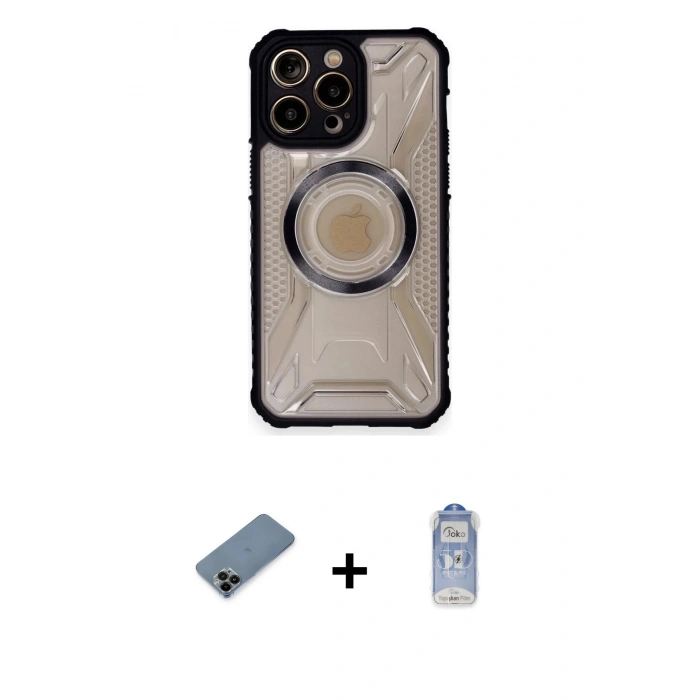 MARSİLYAN™- iPhone 12 Pro Max Kılıf Kutup Modern - Siyah Joko Magic 5D Cam + Shine Kamera Lens Koruma Cam - SH