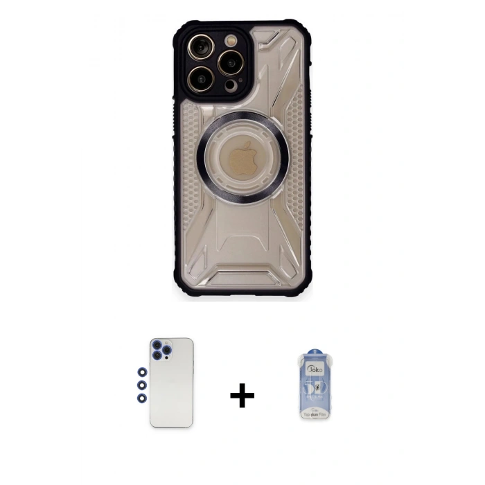 MARSİLYAN™- iPhone 12 Pro Max Kılıf Kutup Modern - Siyah Joko Magic 5D Cam + Shine Kamera Lens - LT