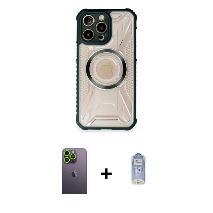 MARSİLYAN™- iPhone 12 Pro Max Kılıf Kutup Modern - Siyah Joko Magic 5D Cam + Neon Fosforlu Kamera Lens - YL