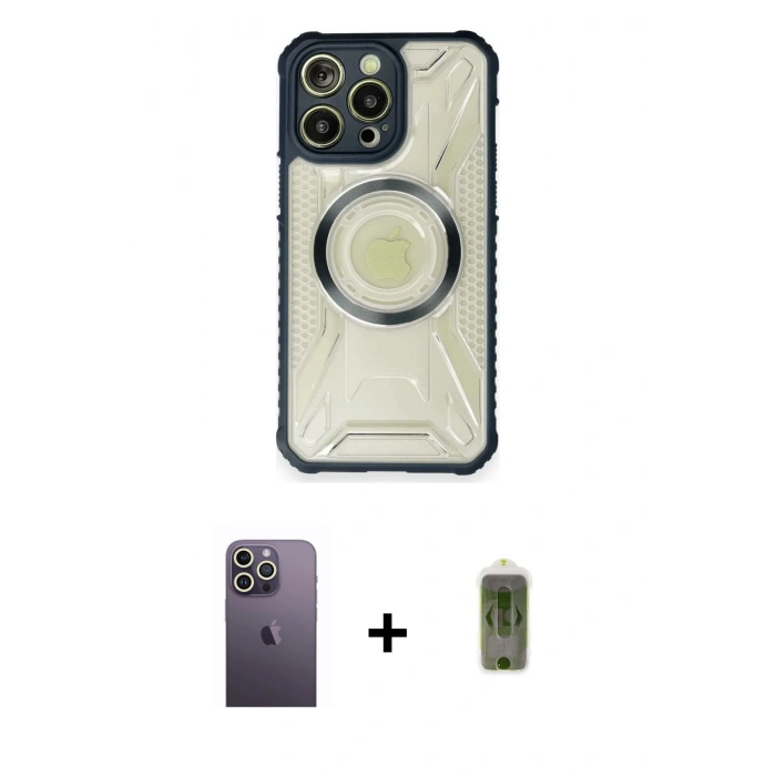 MARSİLYAN™- iPhone 12 Pro Max Kılıf Kutup Modern - Siyah Joko Magic 5D Hayalet Cam + Neon Fosforlu Kamera Lens - BZ