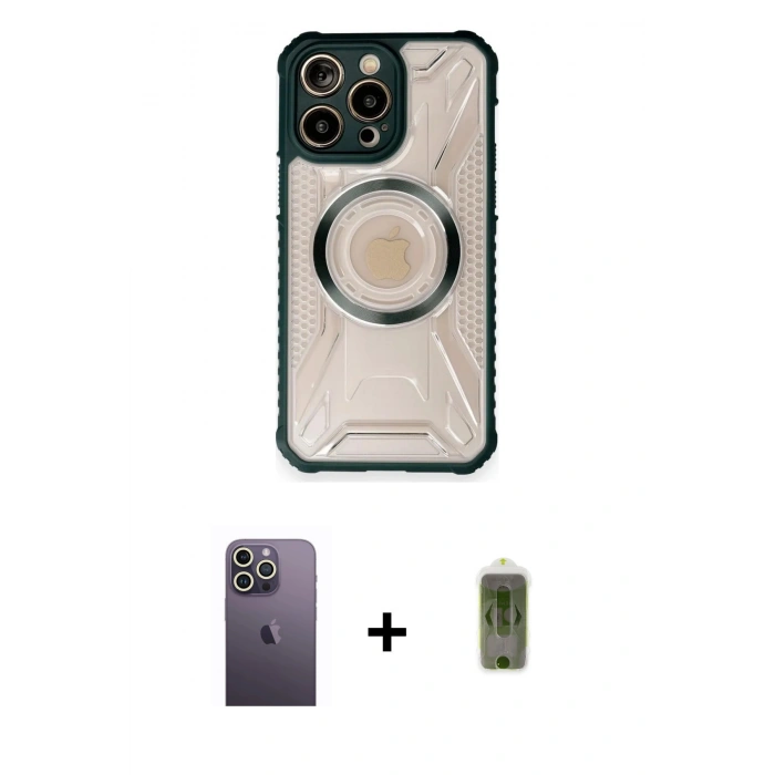 MARSİLYAN™- iPhone 12 Pro Max Kılıf Kutup Modern - Siyah Joko Magic 5D Hayalet Cam + Neon Fosforlu Kamera Lens - BZ