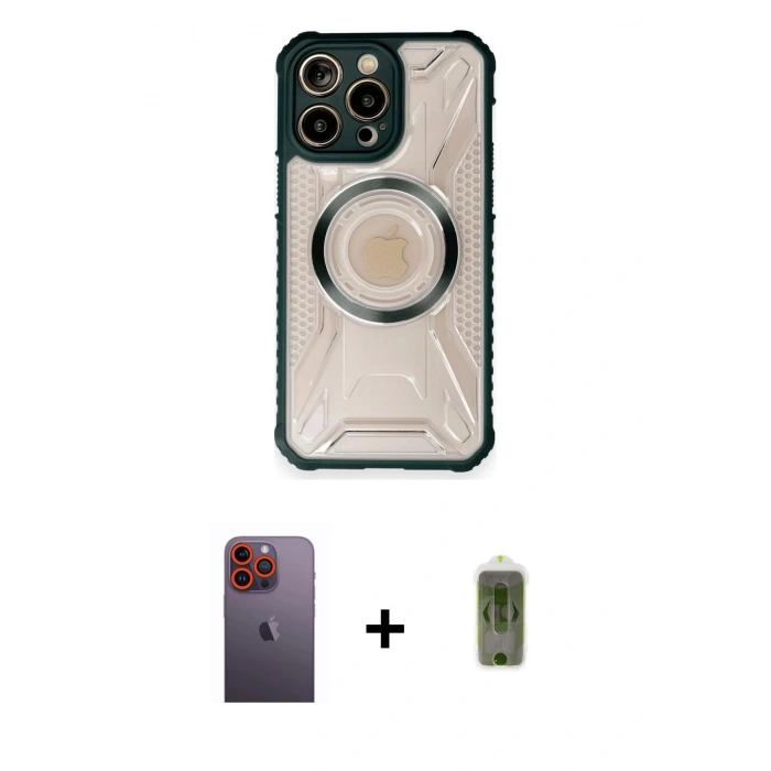 MARSİLYAN™- iPhone 12 Pro Max Kılıf Kutup Modern - Siyah Joko Magic 5D Hayalet Cam + Neon Fosforlu Kamera Lens - TU