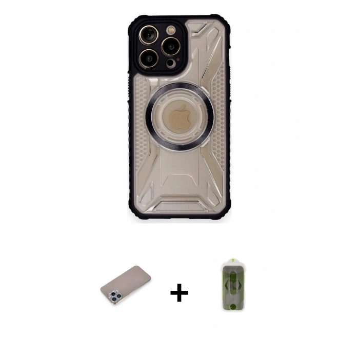MARSİLYAN™- iPhone 12 Pro Max Kılıf Kutup Modern - Siyah Joko Magic 5D Hayalet Cam + Shine Kamera Lens Koruma Cam - SABE