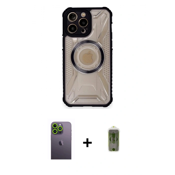 MARSİLYAN™- iPhone 12 Pro Max Kılıf Kutup Modern - Siyah Joko Magic 5D Hayalet Cam + Neon Fosforlu Kamera Lens - YL