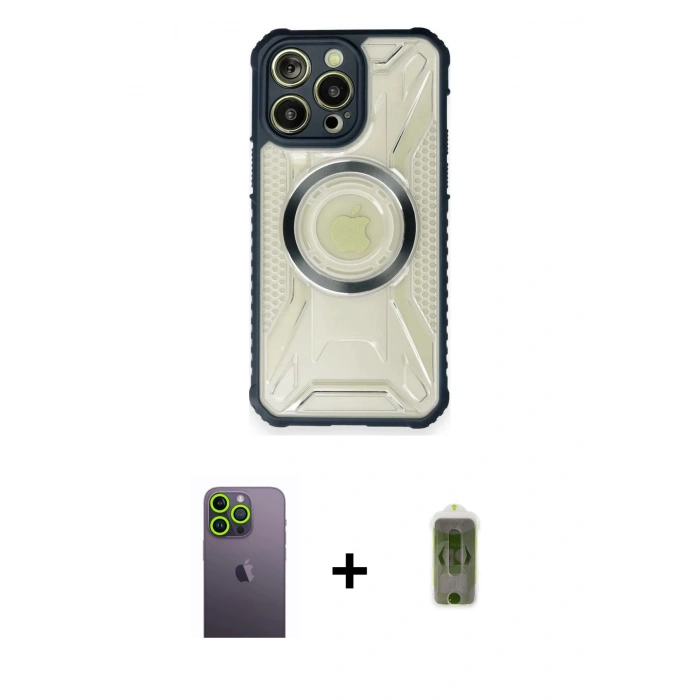 MARSİLYAN™- iPhone 12 Pro Max Kılıf Kutup Modern - Siyah Joko Magic 5D Hayalet Cam + Neon Fosforlu Kamera Lens - YL