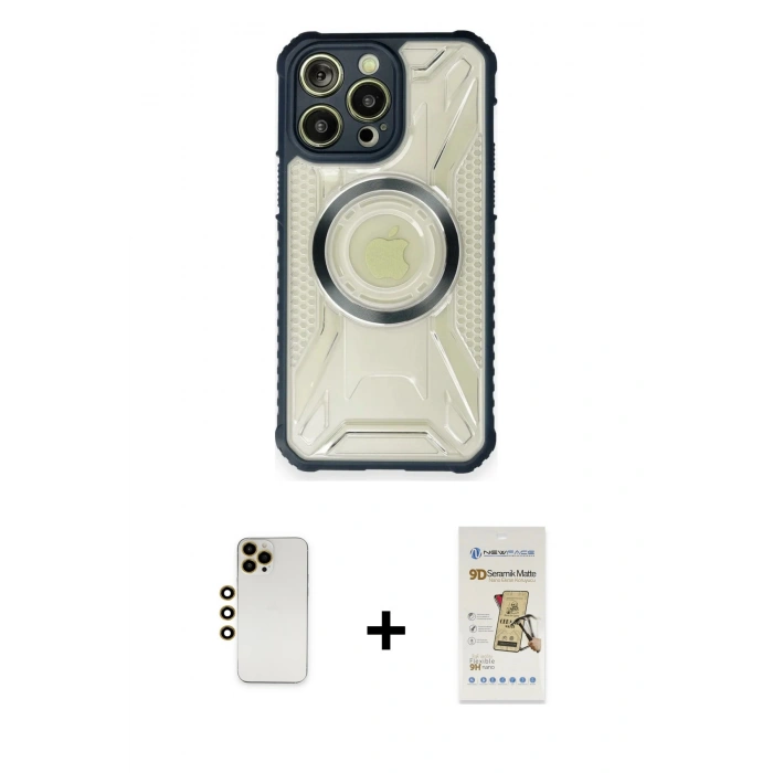 MARSİLYAN™- iPhone 12 Pro Max Kılıf Kutup Modern - Siyah Mat Seramik Nano Ekran Koruyucu + Shine Kamera Lens - GD
