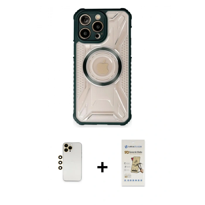 MARSİLYAN™- iPhone 12 Pro Max Kılıf Kutup Modern - Siyah Mat Seramik Nano Ekran Koruyucu + Shine Kamera Lens - GD