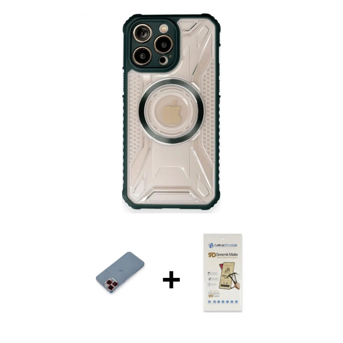 MARSİLYAN™- iPhone 12 Pro Max Kılıf Kutup Modern - Siyah Mat Seramik Nano Ekran Koruyucu + Metal Kamera Lens Koruma Cam - KI