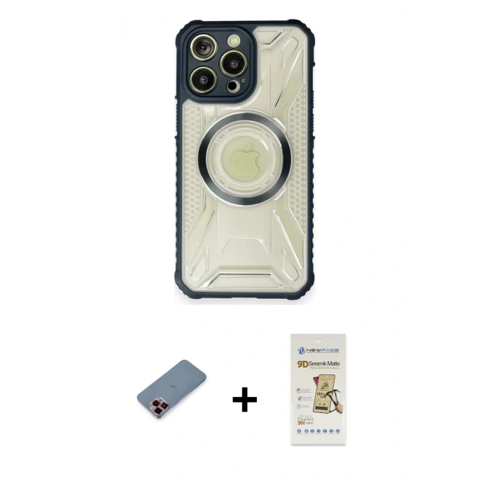 MARSİLYAN™- iPhone 12 Pro Max Kılıf Kutup Modern - Siyah Mat Seramik Nano Ekran Koruyucu + Metal Kamera Lens Koruma Cam - KI
