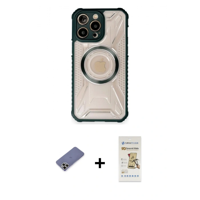 MARSİLYAN™- iPhone 12 Pro Max Kılıf Kutup Modern - Siyah Mat Seramik Nano Ekran Koruyucu + Metal Kamera Lens Koruma Cam - GD