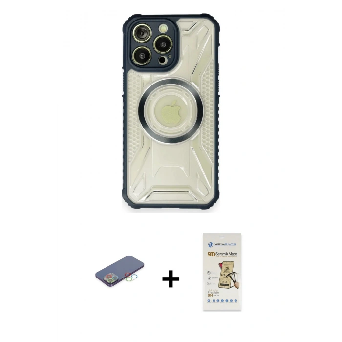 MARSİLYAN™- iPhone 12 Pro Max Kılıf Kutup Modern - Siyah Mat Seramik Nano Ekran Koruyucu + Renkli Kamera Lens Koruma Cam - MI