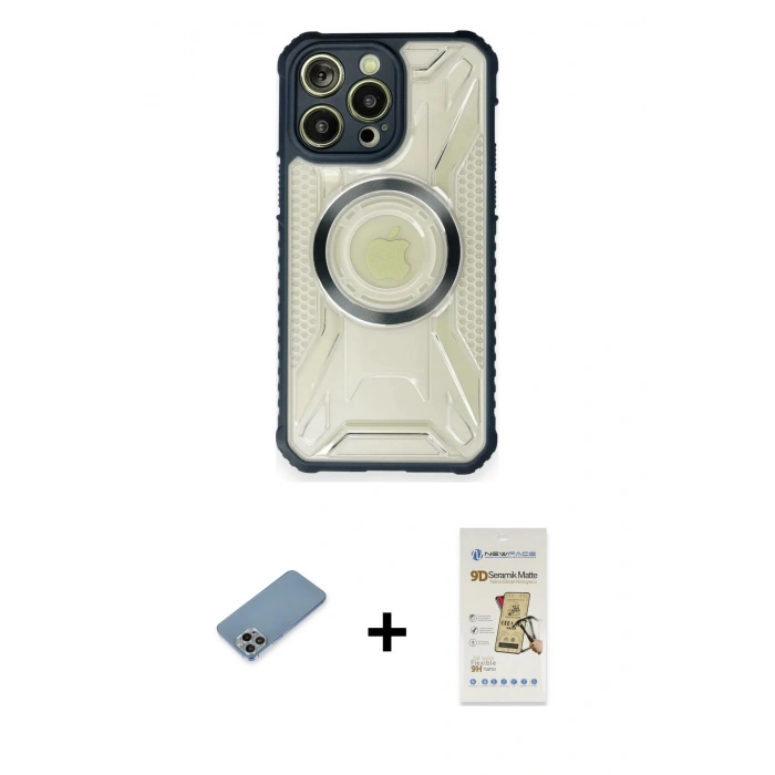 MARSİLYAN™- iPhone 12 Pro Max Kılıf Kutup Modern - Siyah Mat Seramik Nano Ekran Koruyucu + Shine Kamera Lens Koruma Cam - GI