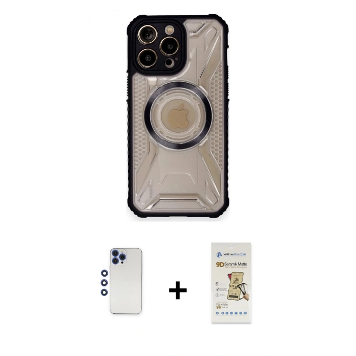 MARSİLYAN™- iPhone 12 Pro Max Kılıf Kutup Modern - Siyah Mat Seramik Nano Ekran Koruyucu + Shine Kamera Lens - LT