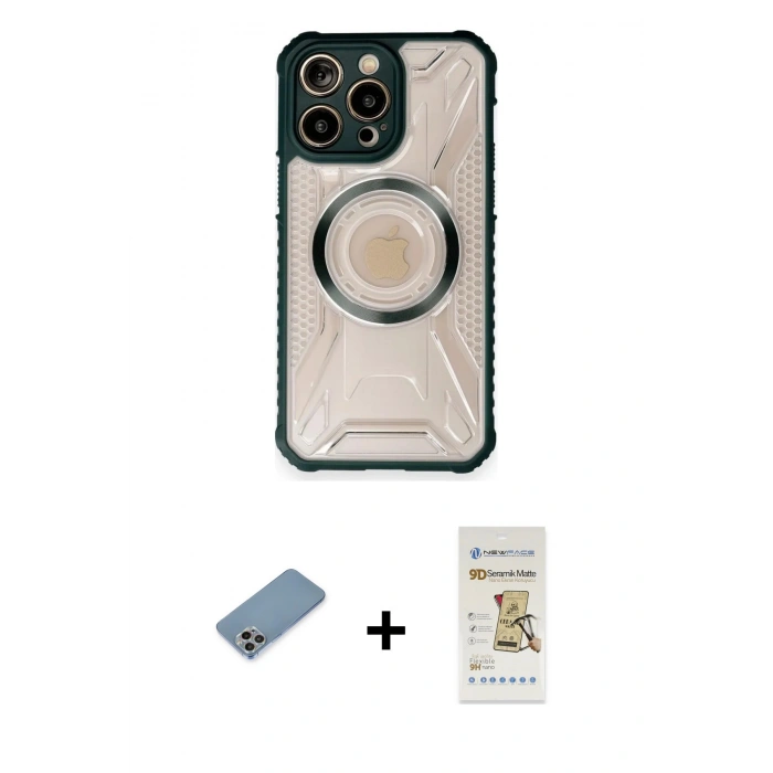 MARSİLYAN™- iPhone 12 Pro Max Kılıf Kutup Modern - Siyah Mat Seramik Nano Ekran Koruyucu + Shine Kamera Lens Koruma Cam - GI