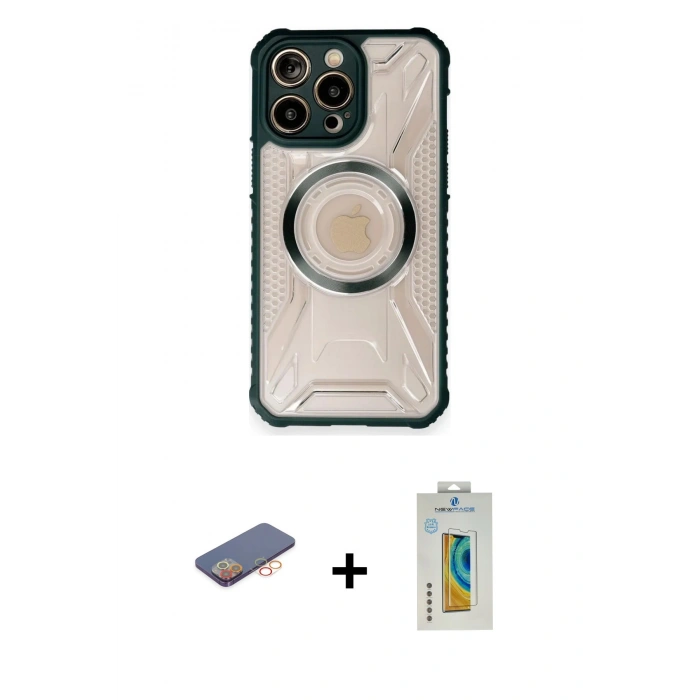 MARSİLYAN™- iPhone 12 Pro Max Kılıf Kutup Modern - Siyah Polymer Nano Ekran Koruyucu + Renkli Kamera Lens Koruma Cam - TU