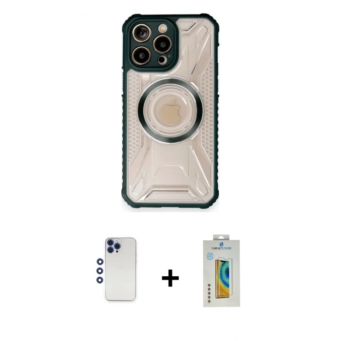MARSİLYAN™- iPhone 12 Pro Max Kılıf Kutup Modern - Siyah Polymer Nano Ekran Koruyucu + Shine Kamera Lens - LT