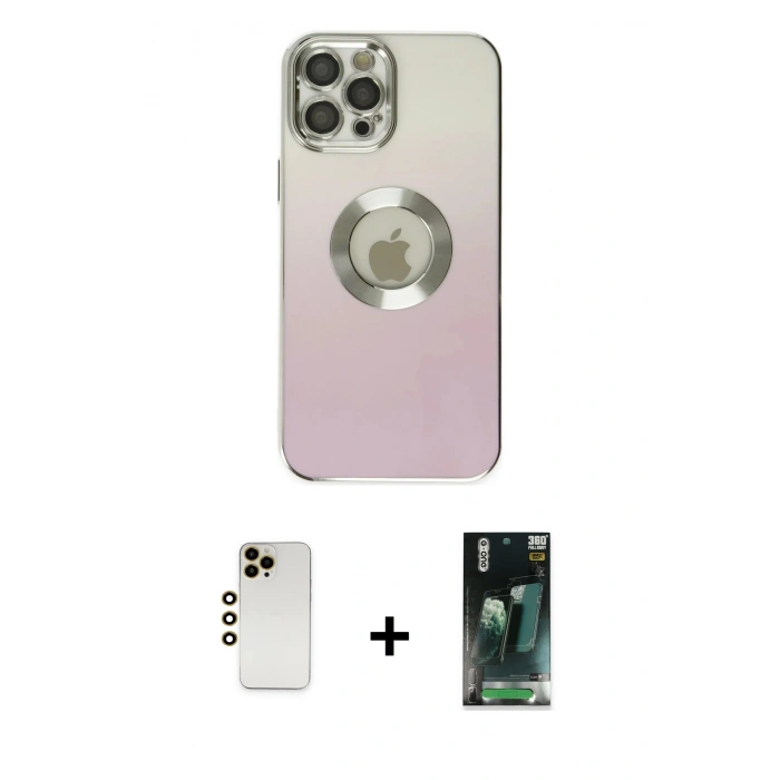 MARSİLYAN™- iPhone 12 Pro Max Kılıf Kutup Yansıma Özel Seri - Şeffaf 360 Full Body Arka Koruyucu + Shine Kamera Lens - GD