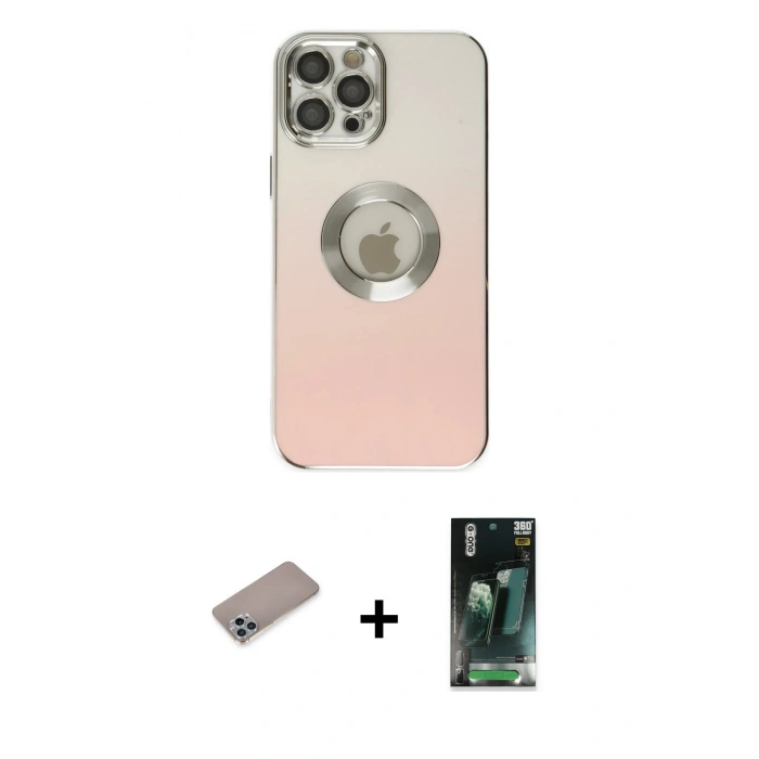 MARSİLYAN™- iPhone 12 Pro Max Kılıf Kutup Yansıma Özel Seri - Şeffaf 360 Full Body Arka Koruyucu + Shine Kamera Lens Koruma Cam - SABE