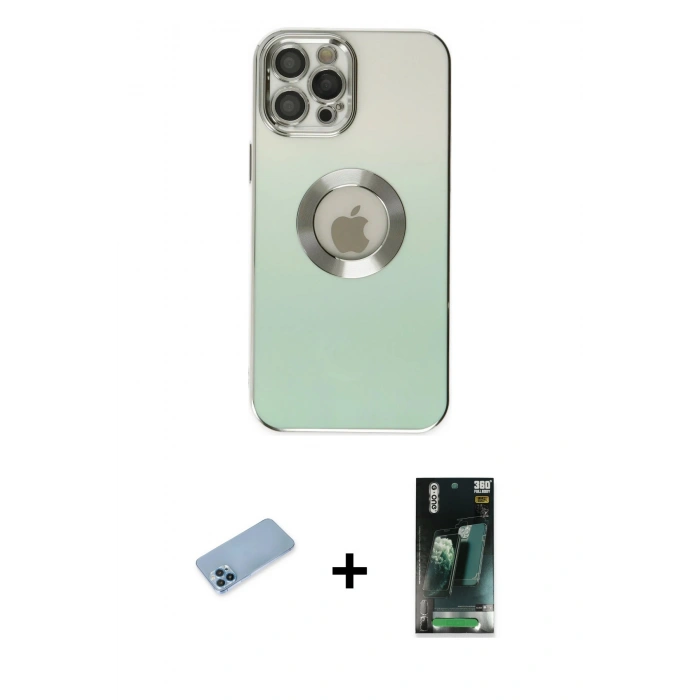 MARSİLYAN™- iPhone 12 Pro Max Kılıf Kutup Yansıma Özel Seri - Şeffaf 360 Full Body Arka Koruyucu + Shine Kamera Lens Koruma Cam - MI