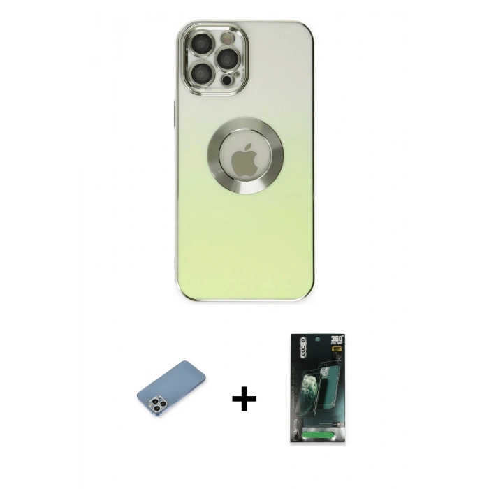 MARSİLYAN™- iPhone 12 Pro Max Kılıf Kutup Yansıma Özel Seri - Şeffaf 360 Full Body Arka Koruyucu + Shine Kamera Lens Koruma Cam - GS
