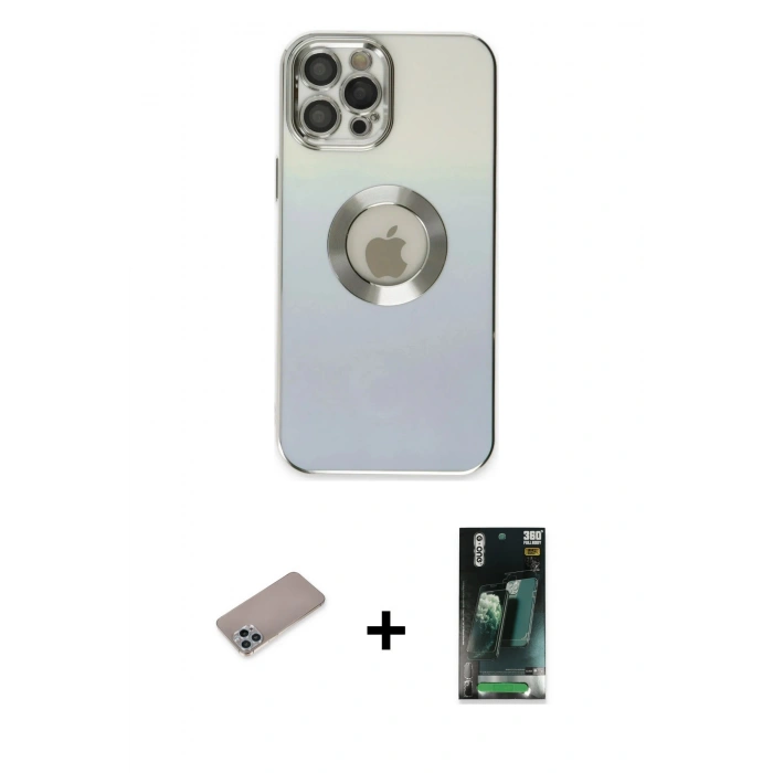 MARSİLYAN™- iPhone 12 Pro Max Kılıf Kutup Yansıma Özel Seri - Şeffaf 360 Full Body Arka Koruyucu + Shine Kamera Lens Koruma Cam - SABE