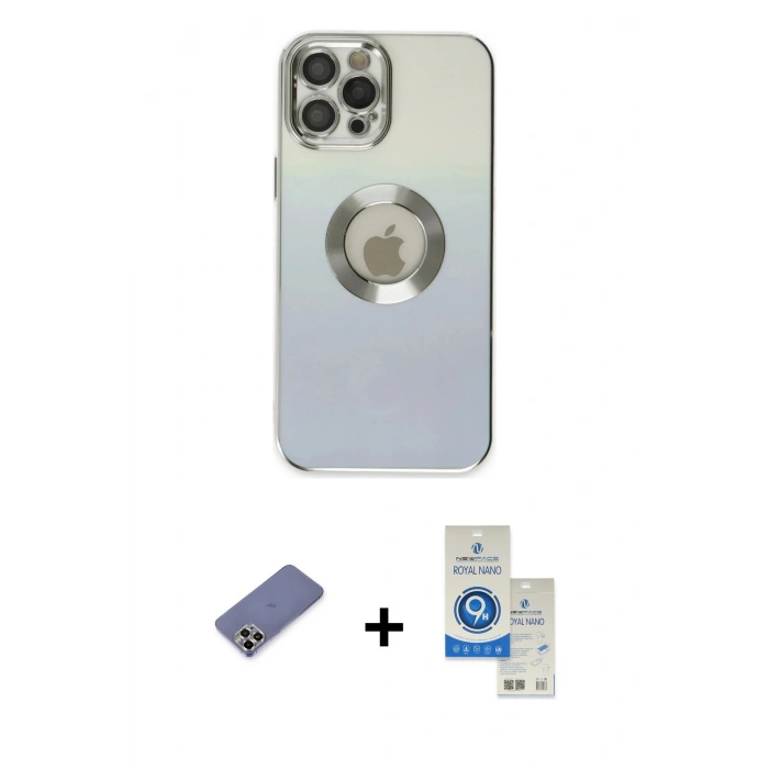 MARSİLYAN™- iPhone 12 Pro Max Kılıf Kutup Yansıma Özel Seri - Şeffaf Royal Nano Ekran Koruyucu + Metal Kamera Lens Koruma Cam - GD