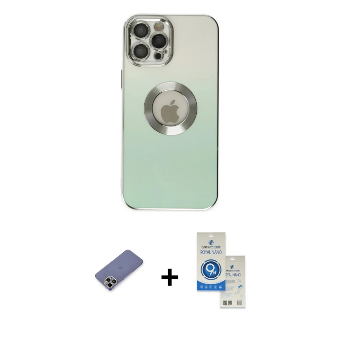 MARSİLYAN™- iPhone 12 Pro Max Kılıf Kutup Yansıma Özel Seri - Şeffaf Royal Nano Ekran Koruyucu + Metal Kamera Lens Koruma Cam - GD